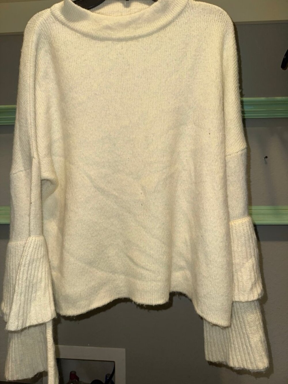 Elan Ivory Angora Blend Cowl Neck Sweater S